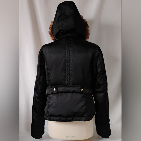 Women's Guess Black & Gold Winter Puffer Coat Hooded Jacket with Faux Fur Trim - Picture 6 of 16